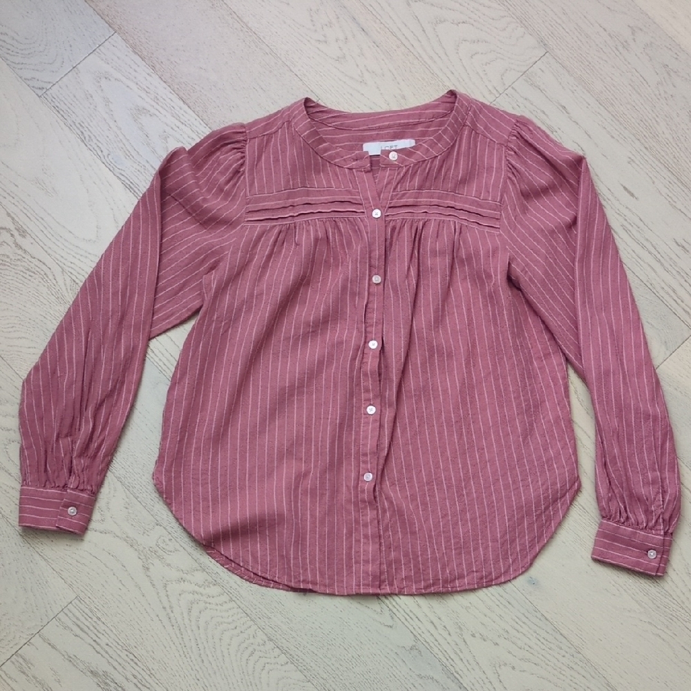 LOFT Pink Striped Button Down Shirt